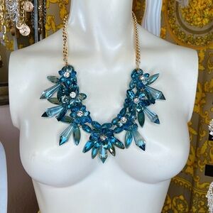 Blue cobalt crystal flower 18" to 20" statement necklace